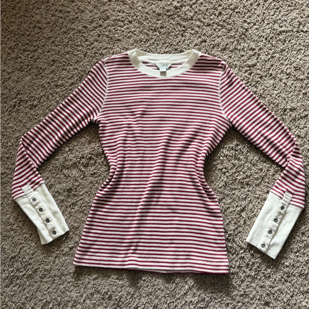 Sundance Red and White Striped Long Sleeve Top